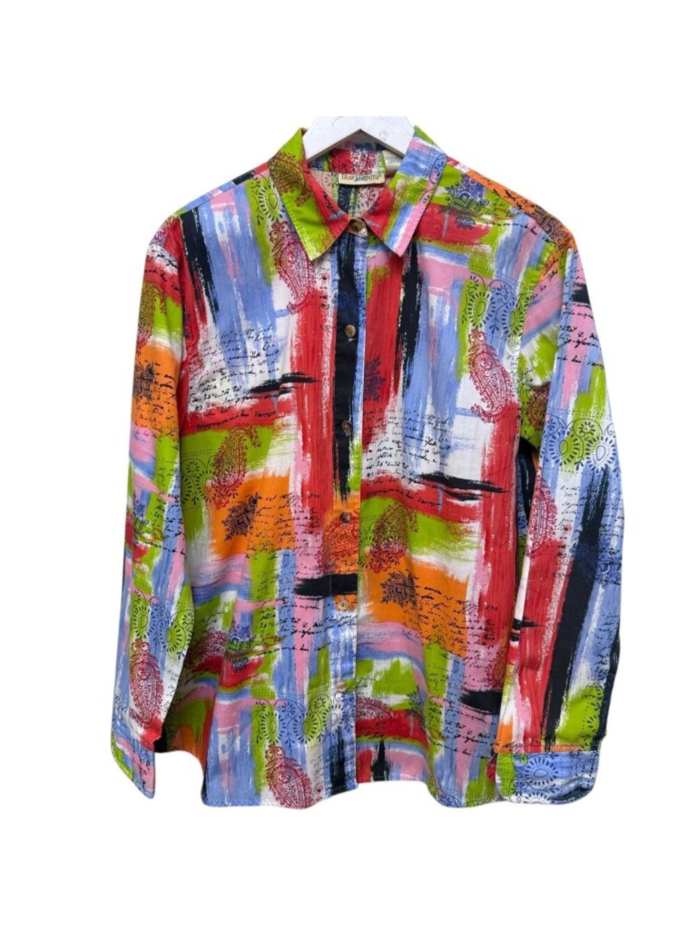 TRAVELSMITH Womens Top Large Colorful Button Up Shirt Cotton Artsy Modern